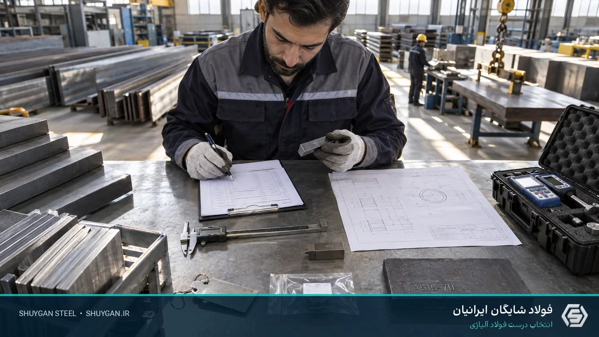 صحنه صنعتی ایرانی مرتبط با چک‌لیست سفارش فولاد و کنترل مقاطع فولادی