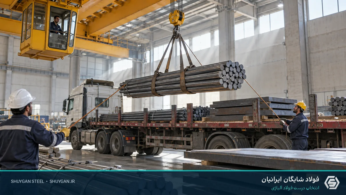 صحنه صنعتی ایرانی مرتبط با بارگیری مقاطع و کنترل مقاطع فولادی