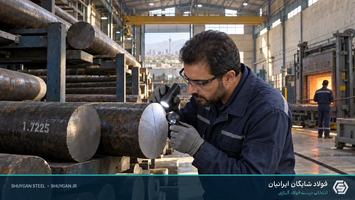 صحنه صنعتی ایرانی مرتبط با MO40 بعد از سختکاری و کنترل مقاطع فولادی