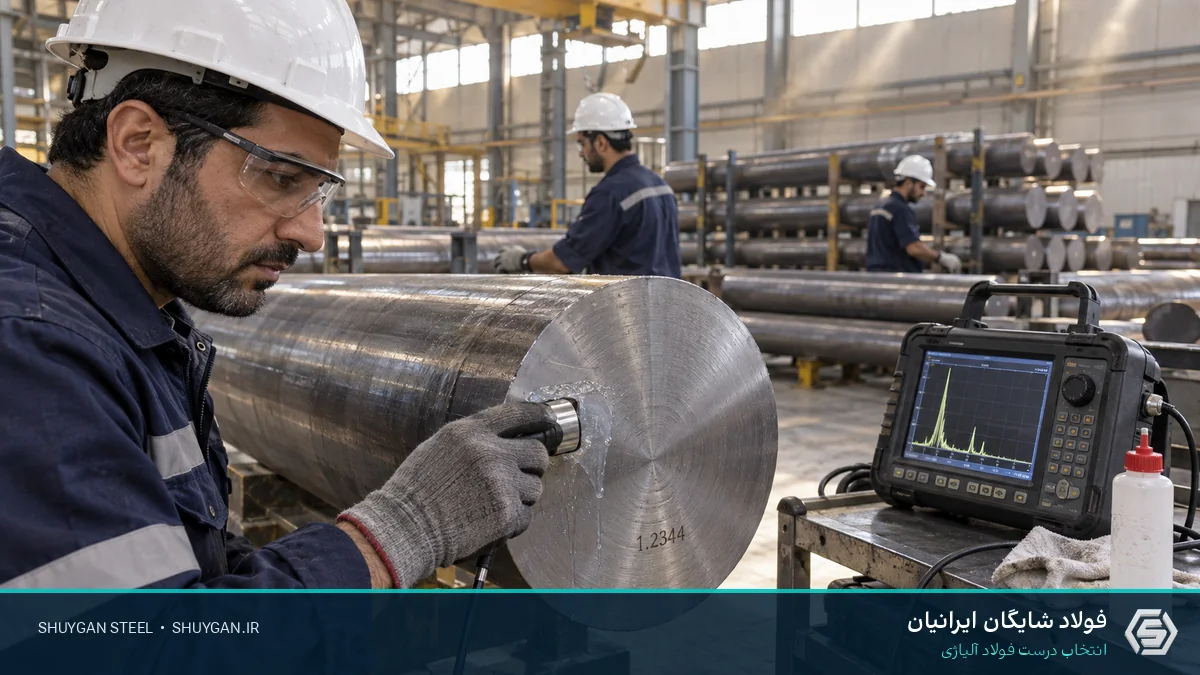 صحنه صنعتی ایرانی مرتبط با تست UT میلگرد آلیاژی و کنترل مقاطع فولادی
